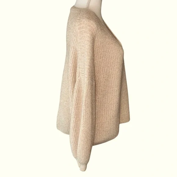 Boden Ivory Sparkle Ribbed Fluffy V-Neck Sweater Oversized Metallic Thread Sz 12 - Picture 13 of 15